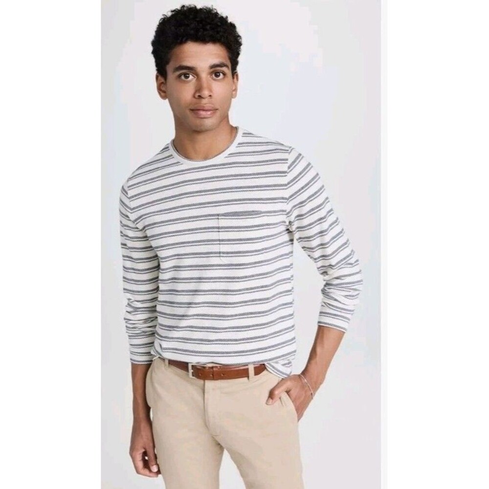 VINCE Men's Chevron Stripe Long Sleeve Crew Neck T-Shirt White/BlackSize M/M